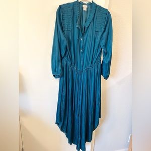 Chicos Crinkle Pleat Teal Midi Lightweight Dress Size 2 US L/12